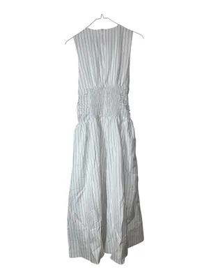 Commense Cotton Blend Striped Ruched Maxi Dress White XS NWT Pockets thumbnail 5