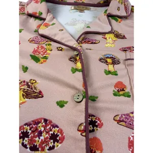 Haute Dreamz Mushroom Print PJ Top XL Pink Button Down Short Sleeve Sleepwear thumbnail 8