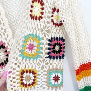 Womens Boho Granny Square Rainbow Crochet Festival Open Knit Cardigan Size S‎ thumbnail 4