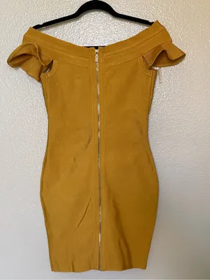 Mustard Bandage Dress S Corset Lace Up Bodycon Y2K Baddie Fall Mini thumbnail 3
