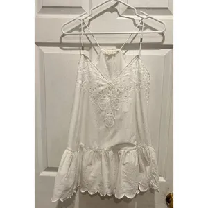 Anthro Let Me Be White Eyelet‎ Embroidered Peplum Cami Top Boho Cotton Sz 6 thumbnail 2