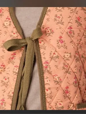 Free People Quilted Floral Peach Tie-Front Vest thumbnail 6