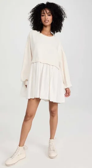 English Factory Long Sleeve Pleated Mixed Media Sweater Dress thumbnail 2