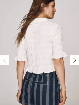 Anthropologie Maeve Smocked Button-Front Top in Ivory W2545 Sz XS thumbnail 4