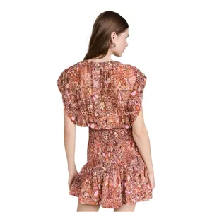 ALC Frank Carly Smocked Print 100% Silk Mini Dress Sorbet Floral Multicolor Size 6 thumbnail 2