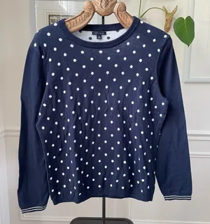 Tommy Hilfiger Dark Blue White Polka Dot Sweater XL thumbnail 1