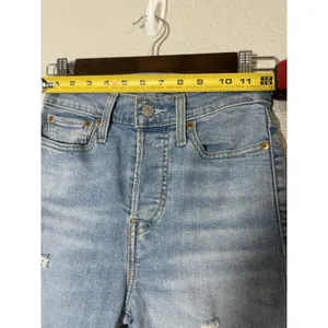 Levi's Women's Wedgie Straight Distressed Button-Fly Blue Jeans size 24 thumbnail 7