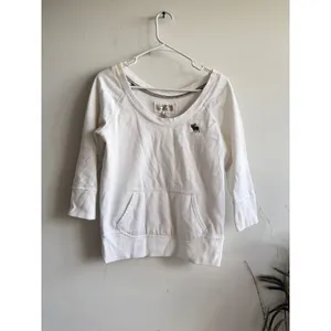 Vintage Abercrombie & Fitch Womens White y2k 3/4 Sleeve Moose Sweatshirt L‎ thumbnail 2