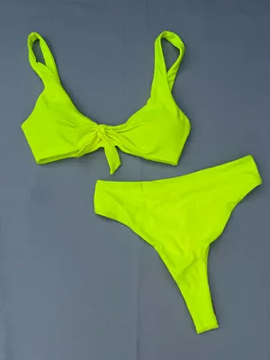 Women's NEW Neon Two Piece High Waisted Thong Bikini Size Medium #260137 thumbnail 1