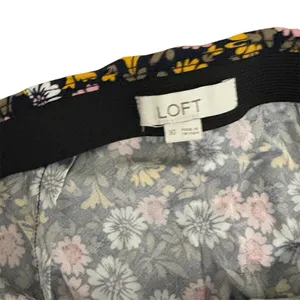 LOFT black floral midi skirt with daisy print | Fall | Slit | Elastic Waist xs thumbnail 3