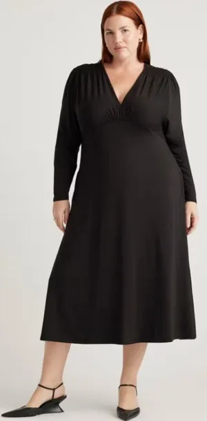 QUINCE Tencel Jersey V-Neck Long Sleeve Midi Dress Flowy Minimalist Size M thumbnail 1