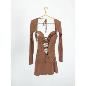 NWT Outcast Aubrey Long Sleeve Mini Dress Tan Corset Festival Sexy Size Small thumbnail 11