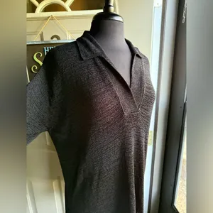Vintage 111 State collared black semi see through tunic sweater, size medium thumbnail 2