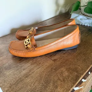 Michael Kors Fulton Loafers Womens 7.5 Tan Leather Studded Logo Preppy Moccasin thumbnail 7