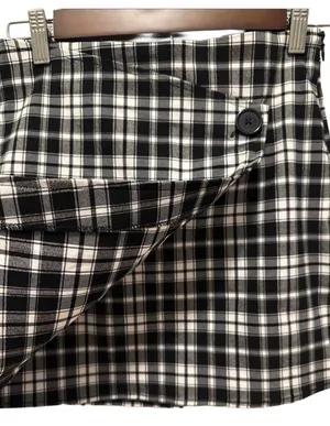 Garage Black and White Plaid Wrap Mini Skirt Size XS thumbnail 2