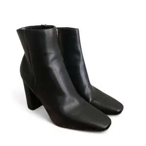 Nine West Gothic Grunge Black Leather Ankle Boots Booties Gold Studs Square Pointed Toe #Punk #Biker-8.5M Great Condition Measurement in pics thumbnail 1