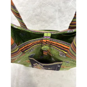 Vintage Handmade Halloween Goblin Wizard Tote Bag Green Orange Striped Spooky thumbnail 11