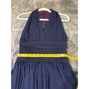 Vtg Ann Taylor Navy Blue Pleated Chiffon Halter Minidress Size 6 Dark Coquette thumbnail 7