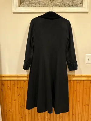 Marvin Richards Vintage Long Wool Coat Double Breasted Black Fur Collar Size 2 thumbnail 8
