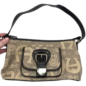 Etienne Aigner All Over Logo Print Shoulder Bag Purse Tan, Brown & Gold Hardware thumbnail 1