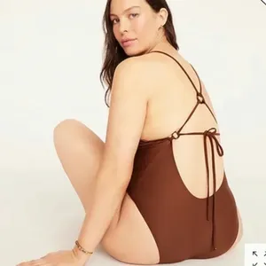 NWT J. Crew Brown O-ring V-neck One-Piece Swim Bathing Suit Women's Size 24 thumbnail 2