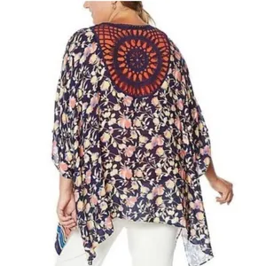 Colleen Lopez Boho Colorful Floral Crochet‎ Lightweight Open Oversized Tunic M L thumbnail 3