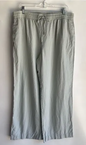 Light sage green wide leg linen pull on drawstring waist pants casual summer XL thumbnail 1