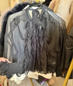 Zara NWT black ruffle long sleeve sheer mesh blouse thumbnail 1