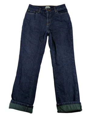 LL Bean Classic Fit Fleece Lined Jeans Womens 8‎ Reg Dark Indigo 502819 Stretch thumbnail 1