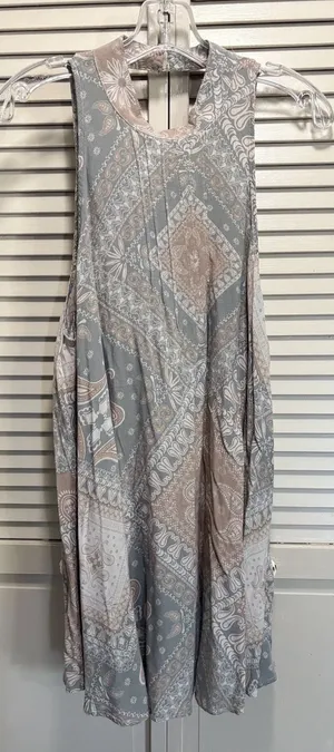 Free People Intimately Paisley Gray/Cream Size L Halter Mini Slip Dress V Back thumbnail 1