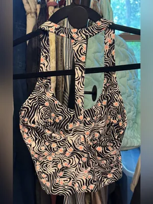 NWOT Free People FP Movement Never Better Printed Halter Crop - Daisy Black - XS thumbnail 8