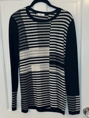 Vince Black/White Stripe Merino Wool Blend Light Sweater size‎ S EUC thumbnail 1