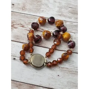 Vintage Bracelet - Amber Tones Clasp Bracelet Double Strand 8" thumbnail 3