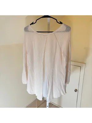 Anthropologie Moth EUC Women's Cream Marled Knit Split Back Chiffon Sweater XS thumbnail 5