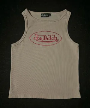 Von Dutch Pink Ribbed Embroidered Logo Tank Top Y2K Women’s Size M thumbnail 1