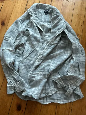 Gap flannel gray white cotton pajama top button down long sleeve medium thumbnail 1