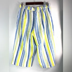 a.n.a L Linen Blend Beachcomber Striped Wide Leg Ankle Pants - Blue and Yellow thumbnail 2