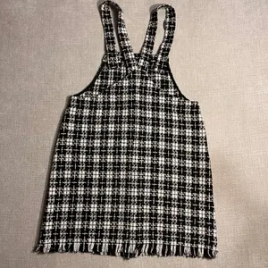 KORI Black White Plaid Tweed Fringe Overall‎ Mini Dress Size Large thumbnail 4