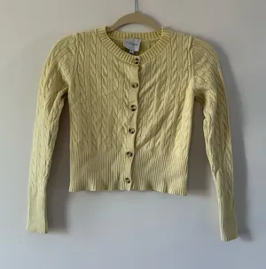 Pink Rose Butter Yellow Cable Knit Cardigan | Preppy Old Money Quiet Luxury Sweater thumbnail 1