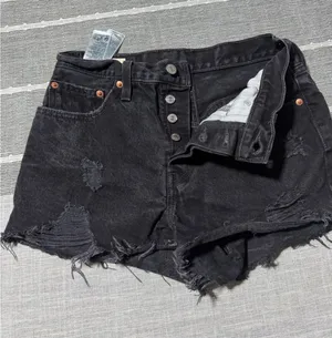 Levis Premium 501 Original Shorts Black Distressed Cutoff‎ Button Fly Womens 27 thumbnail 1
