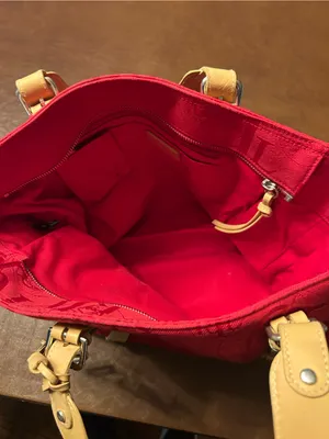 Women’s Ralph Lauren Red Jacquard Tote Bag Tan Trim Shoulder Bag thumbnail 4