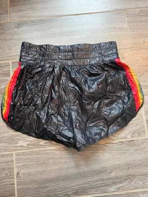 Aviator Nation Women’s Black high waisted Nylon board Shorts 5 stripe EUC thumbnail 4