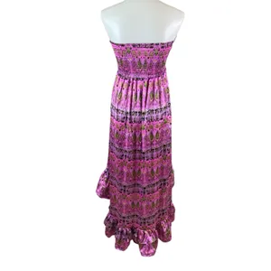 Classique Pink Purple Strapless Maxi Dress S Boho Ruffle Festival Y2K Vibes thumbnail 5