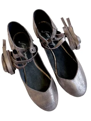 Free People Leather Atlas Metallic Ankle Wrap Ballet Flats Size 6.5 thumbnail 1