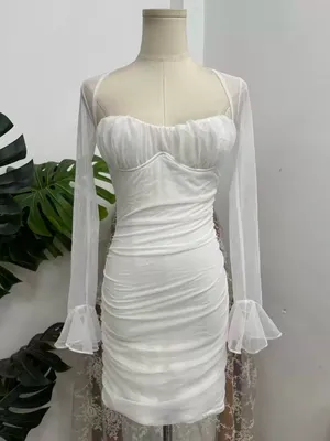 BABYBOO Brea Mini Dress-White Sheer-Sleeve White Mini Dress with Square Neck, XS thumbnail 2