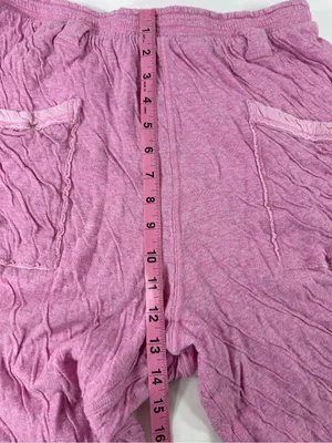Free People Pink Crinkle Knit Cropped Harem Pants Raw Seam Pockets M thumbnail 5