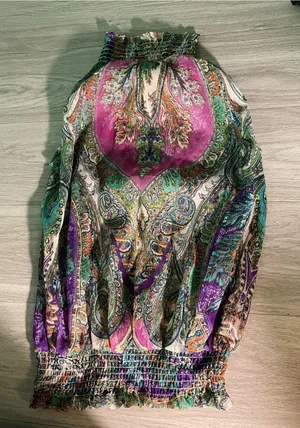 Paisley Smocked Halter Blouse in Multicolor thumbnail 1