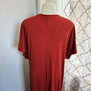 ZARA Rust Red V-Neck Maxi Dress With Pleated Front Detail & Short Sleeves thumbnail 5