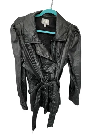 Converse Black Faux Leather Belted Jacket(material is actually 100%cotton) thumbnail 1