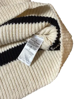 Banana Republic Merino Wool Striped Mock Neck Sweater Cream Black Small S thumbnail 3